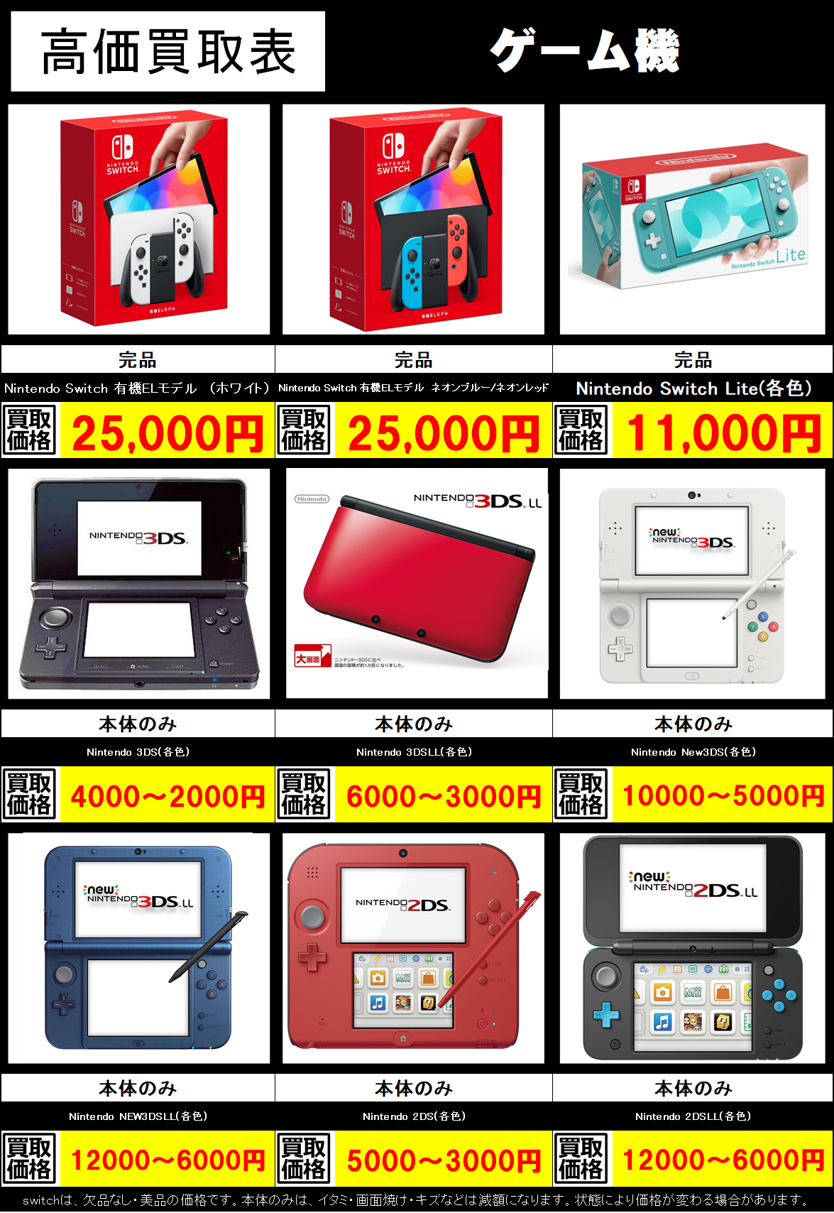 ゲーム機高価表 改定しました！ | トレカ、マンガ、フィギュア、ホビー
