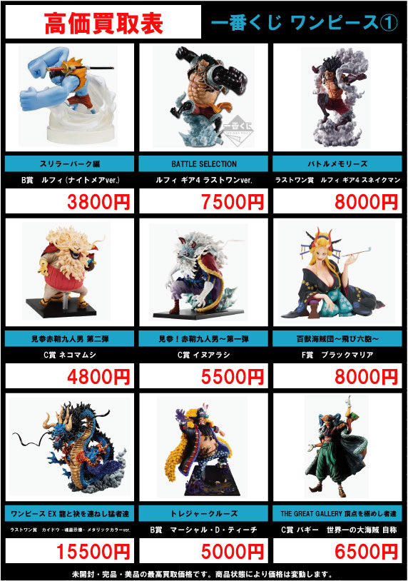 一番くじワンピースフィギュア高価買取表を更新しました！ | トレカ 
