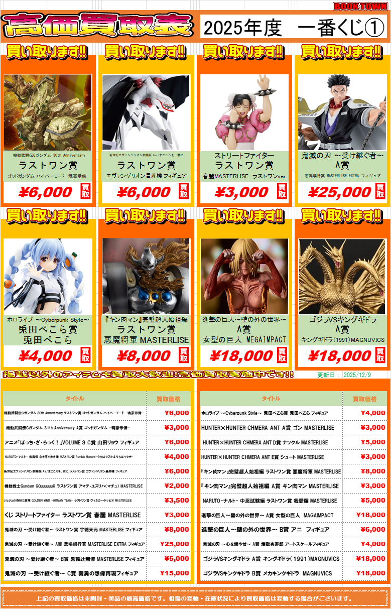 高価表を更新しました～!! | トレカ、マンガ、フィギュア、ホビー